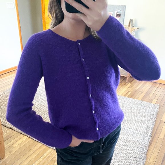 Sezane Sweaters - Sezane Gaspard Purple Mohair Alpaca Blend Classic Button Down Cardigan Sweater